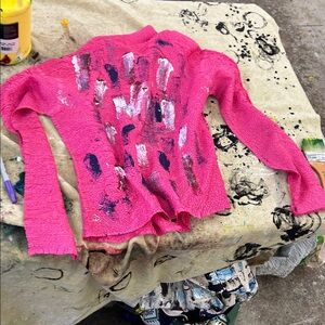 Vibrant crinkle Handpainted Pink Artistic Women's Button Down Shirt